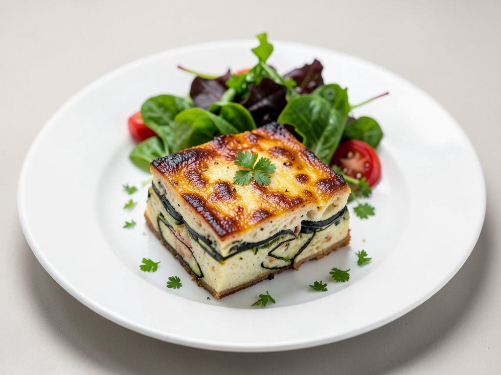Gratin di zucchine con insalata mista fresca