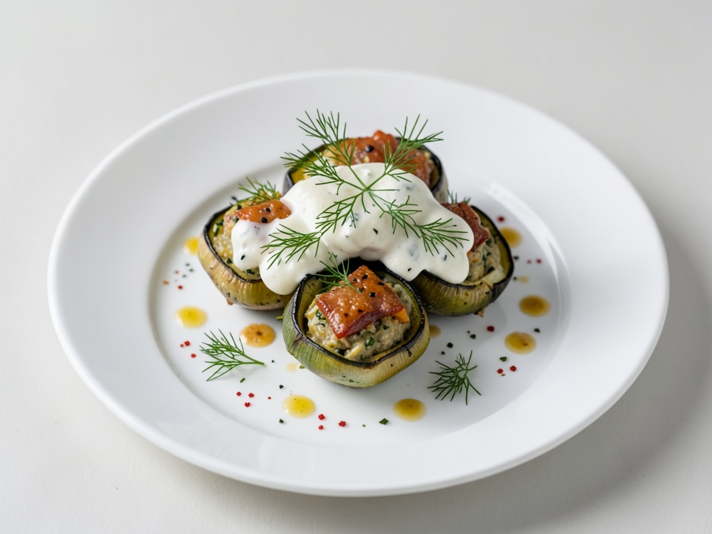 Fiori di zucca ripieni con condimento allo yogurt e aneto