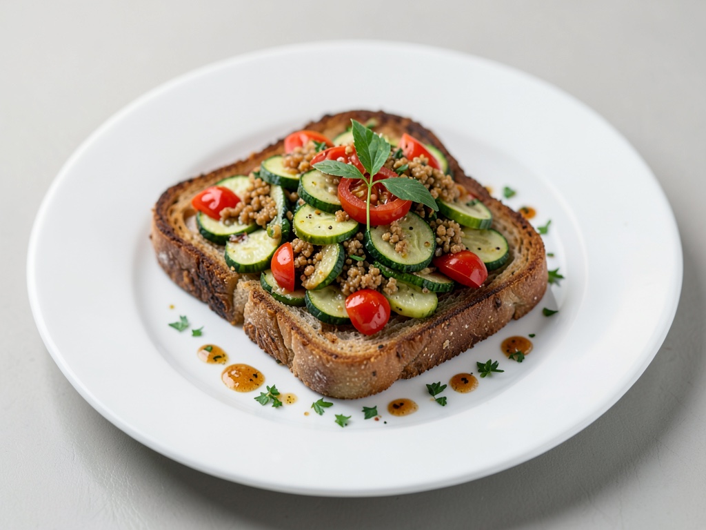 Toast croustillant avec topping de courgettes et tomates épicé
