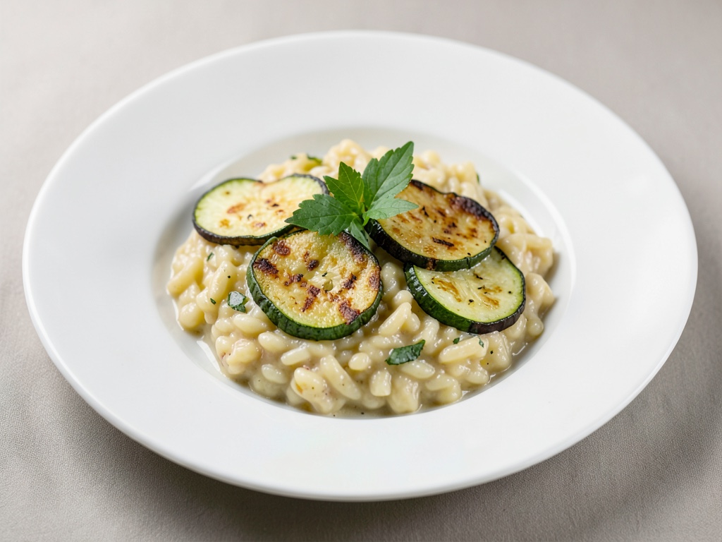 Risotto cremoso con fette di zucchine croccanti