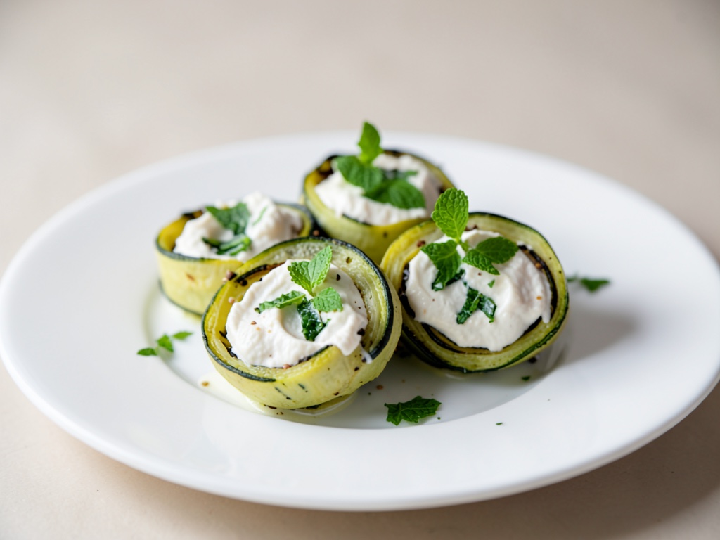 Rouleaux de courgettes à la crème de fromage frais et menthe