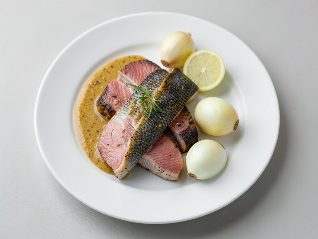 Deux types de poisson en sauce au vin blanc