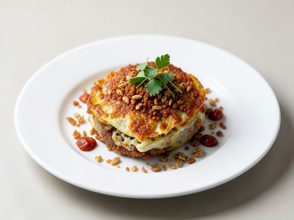 Omeletto di cipolle croccante con crunch di avena e peperoncino