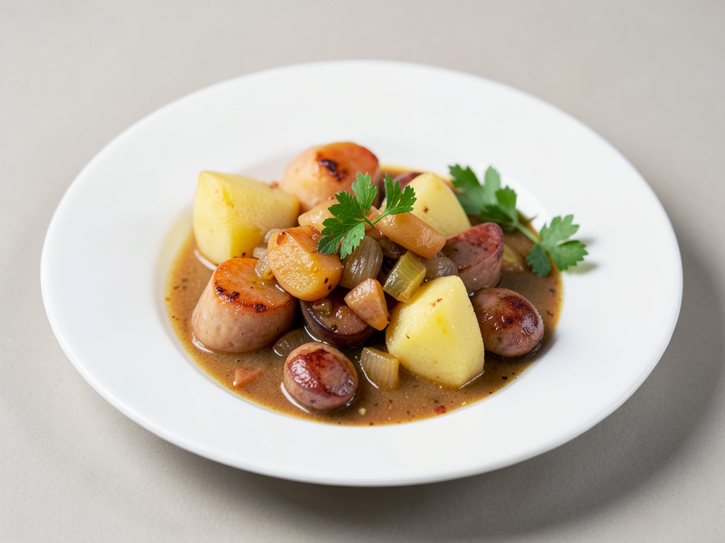 Zuppa salata di cipolle e patate con salsicce