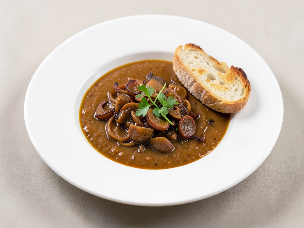 Zuppa di cipolle caramellate con baguette croccante