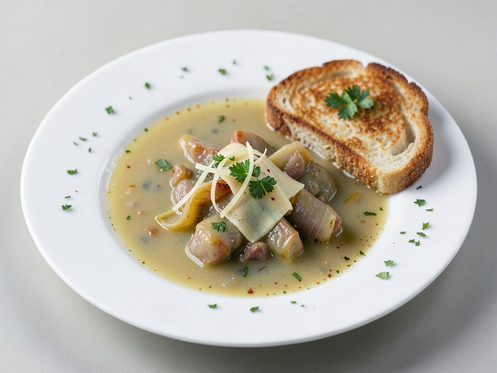 Soupe à l'oignon classique avec topping croustillant au fromage