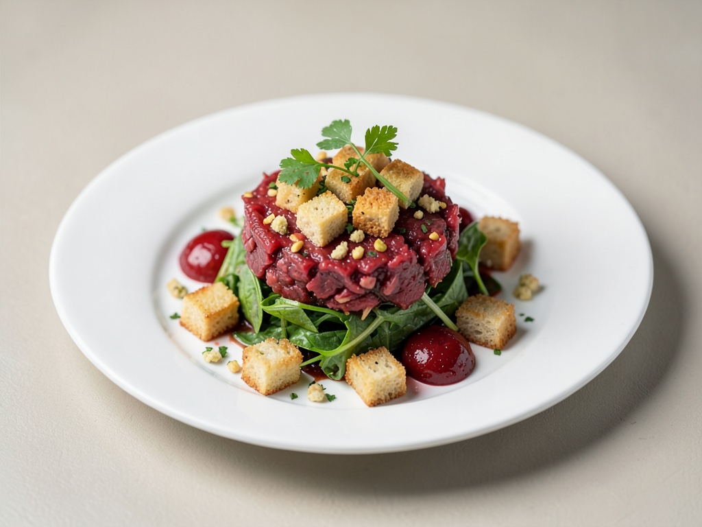 Insalata di tartare di manzo con crostini all'aglio