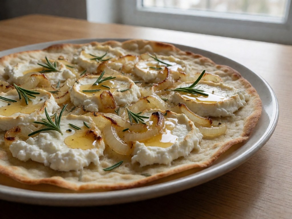 Flammkuchen mit Ziegenkäse, Rosmarin und Honig