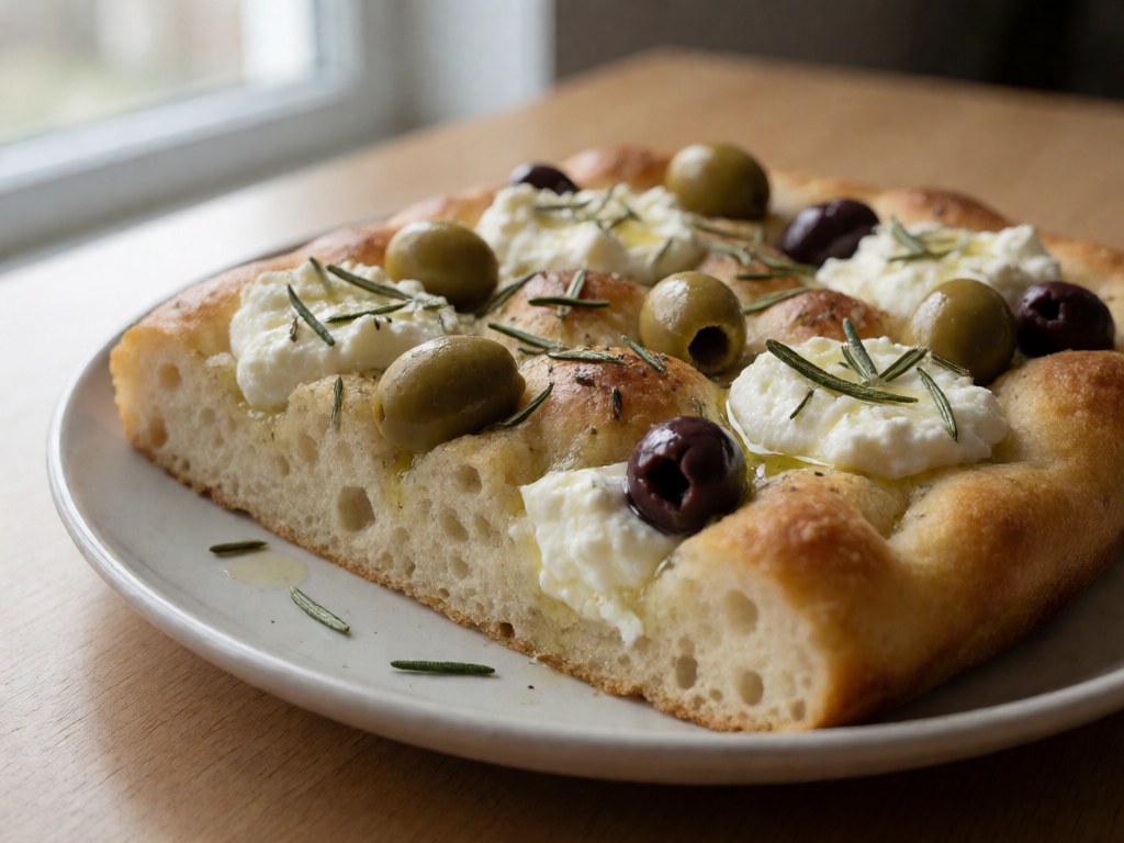Fluffige Ricotta-Oliven-Focaccia