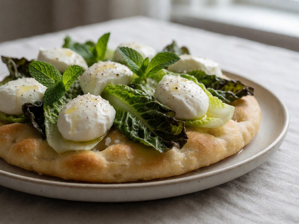 Frühstücks-Focaccia mit Romainsalat und Minze
