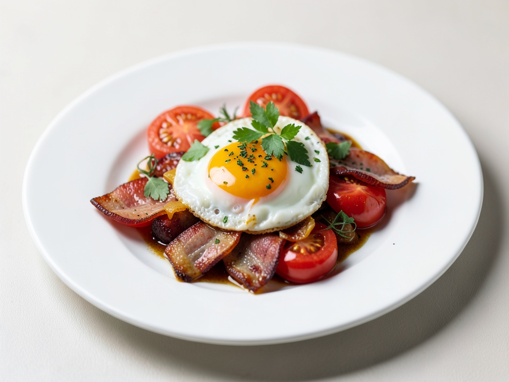 Huevos franceses al horno en wok con bacon y tomates