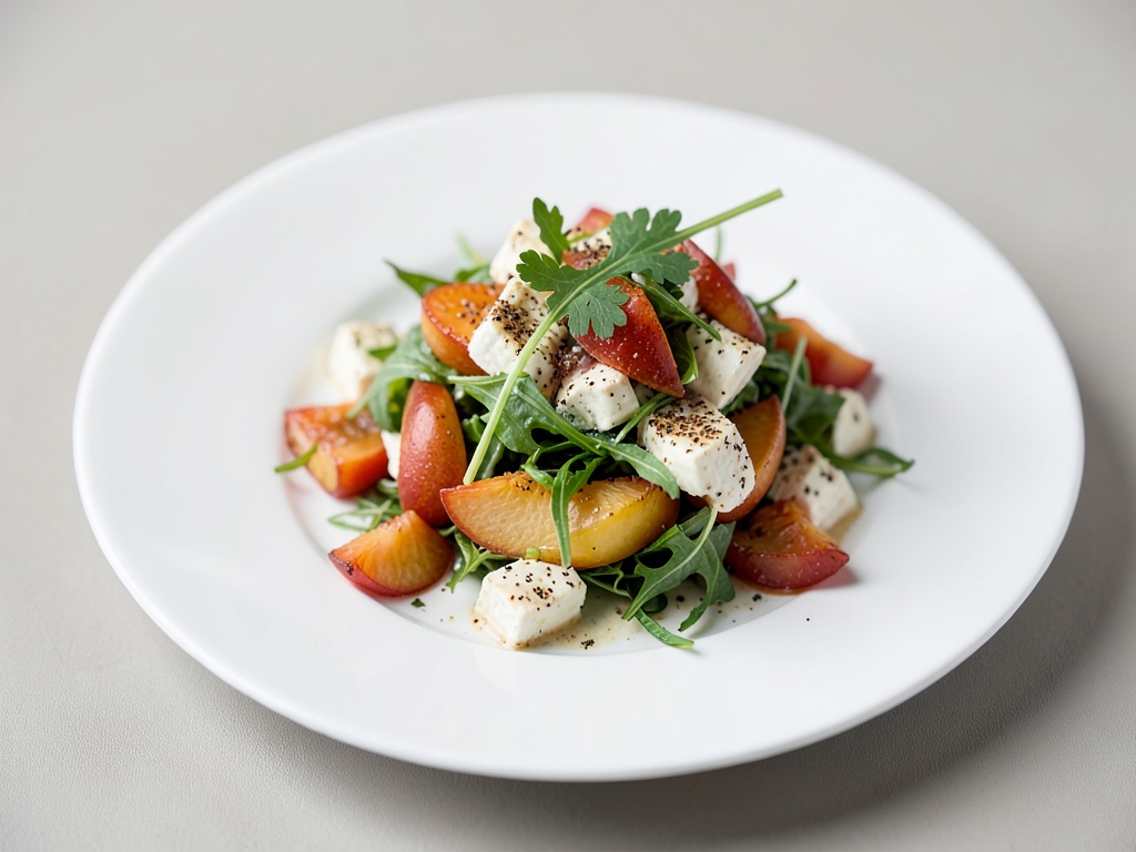 Insalata francese di pesche e formaggio di capra al forno