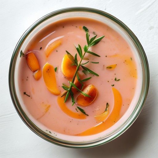 Sopa fría de melocotón y almendra con tomillo