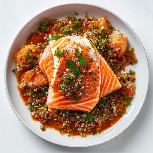 Galicien Ofenlachs mit Harissa und Quinoa
