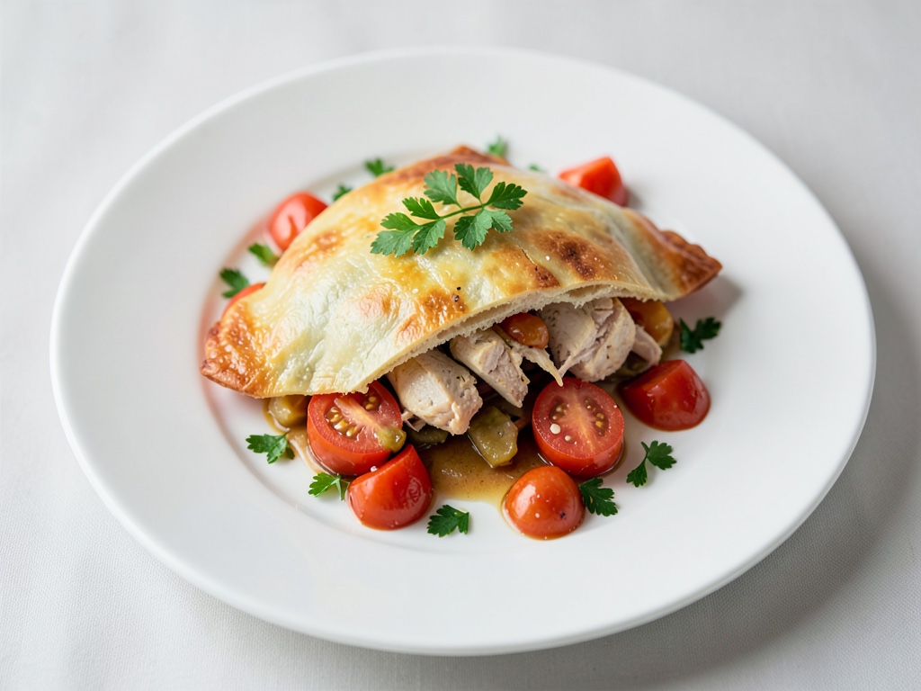 Galizische Frühlings-Empanada mit Hühnchen und Tomate