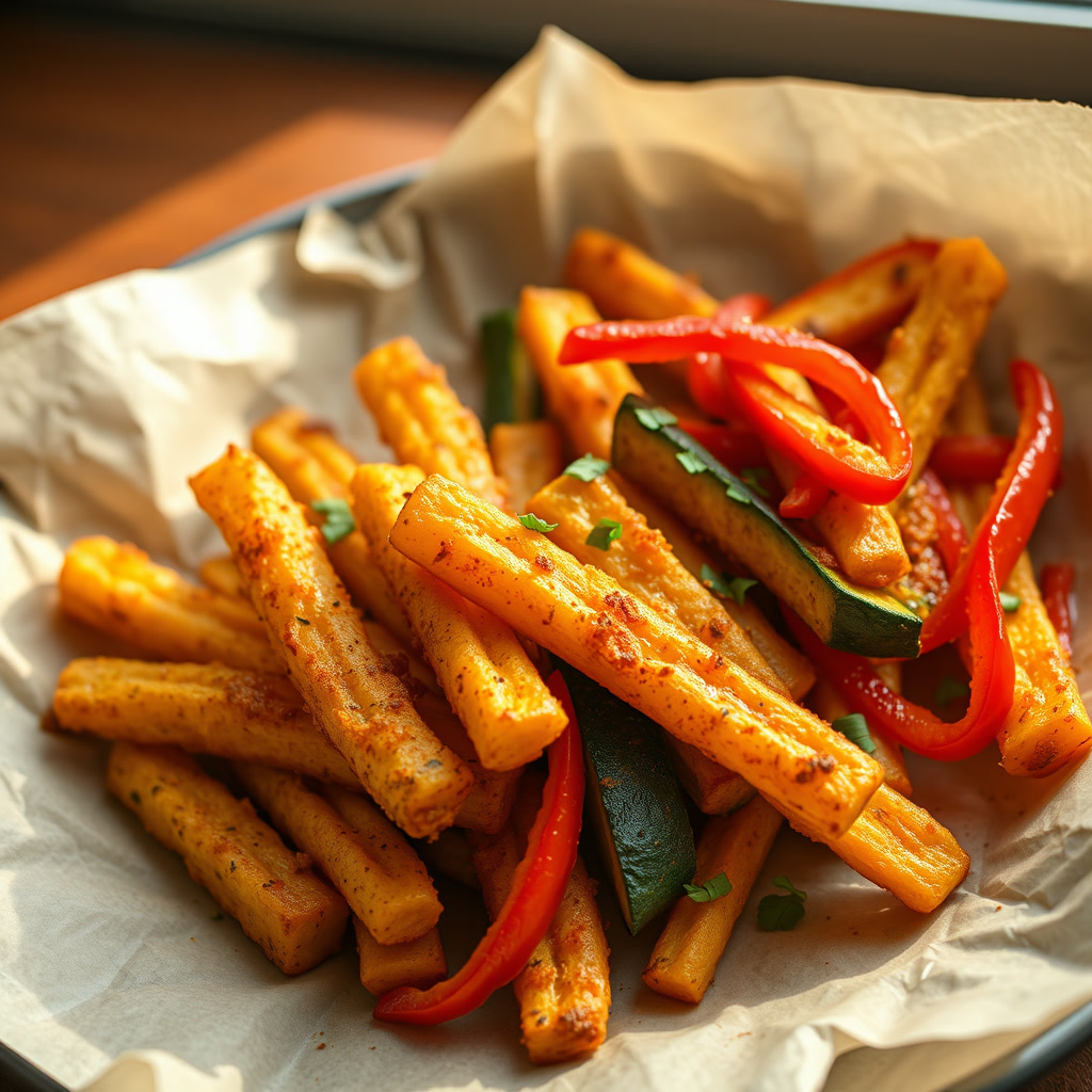 Gemüse-Curry-Pommes in der Heißluftfritteuse