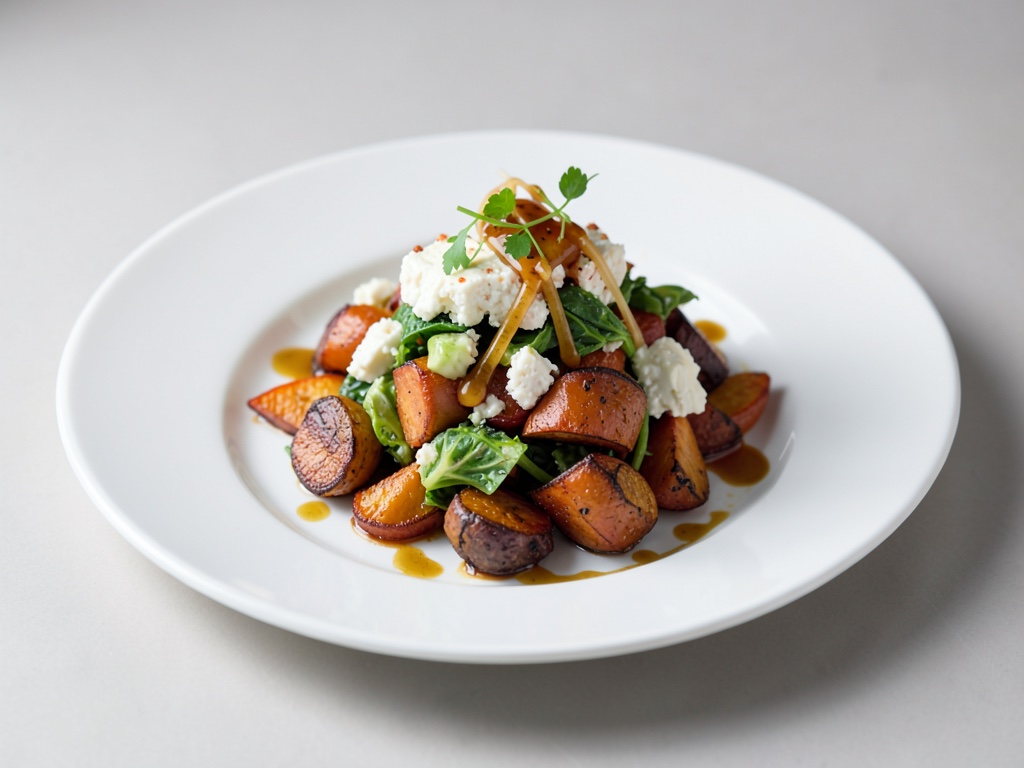 Insalata di patate dolci tostate con formaggio di capra e miele