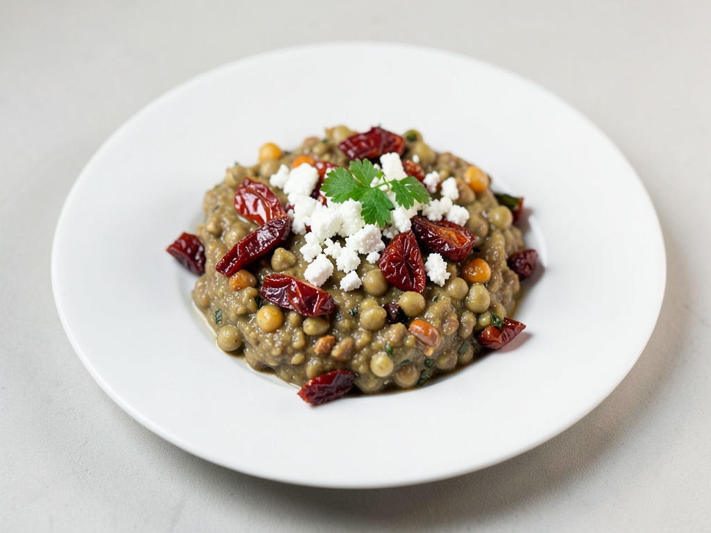 Kichererbsen-Bowl mit getrockneten Tomaten und Feta