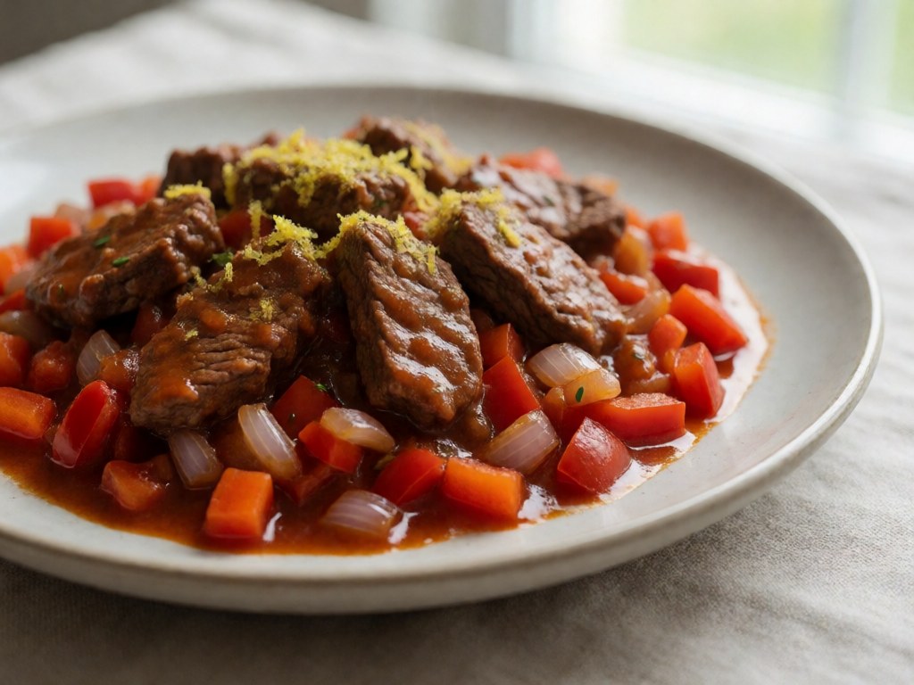 Bunter Rindergulasch mit Schalotten und Paprika