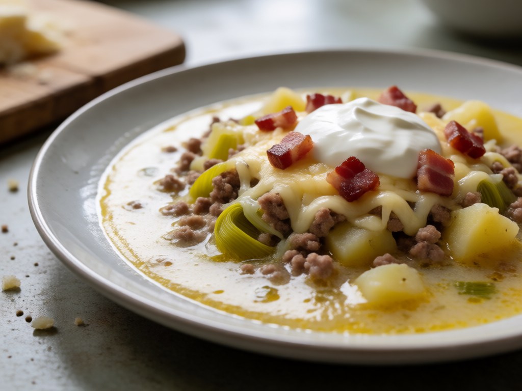 Cremige Lauch-Hackfleisch-Suppe