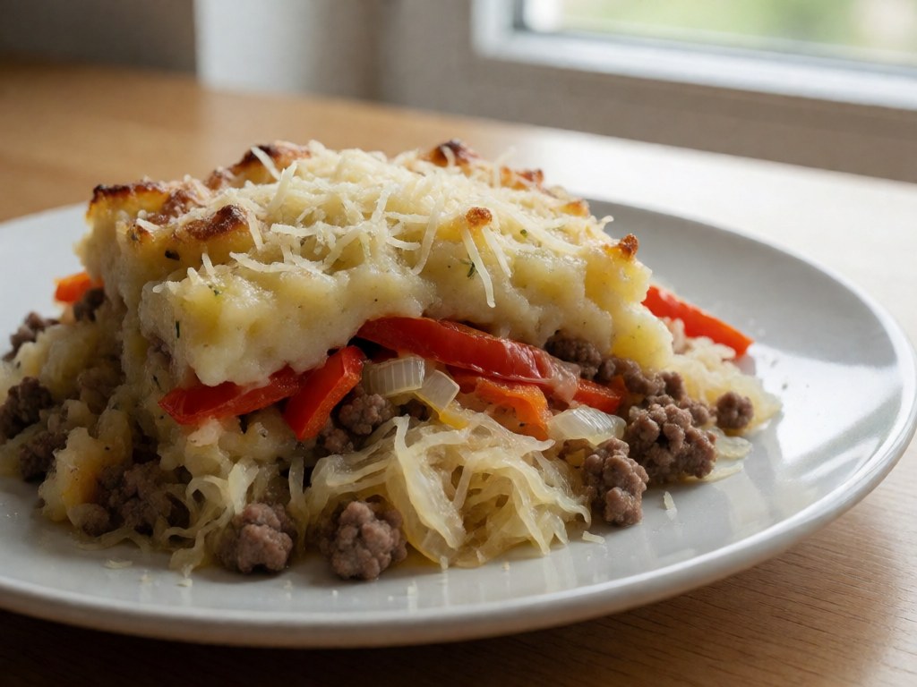 Herzhafter Auflauf mit Hack, Sauerkraut und Kartoffelklößchen