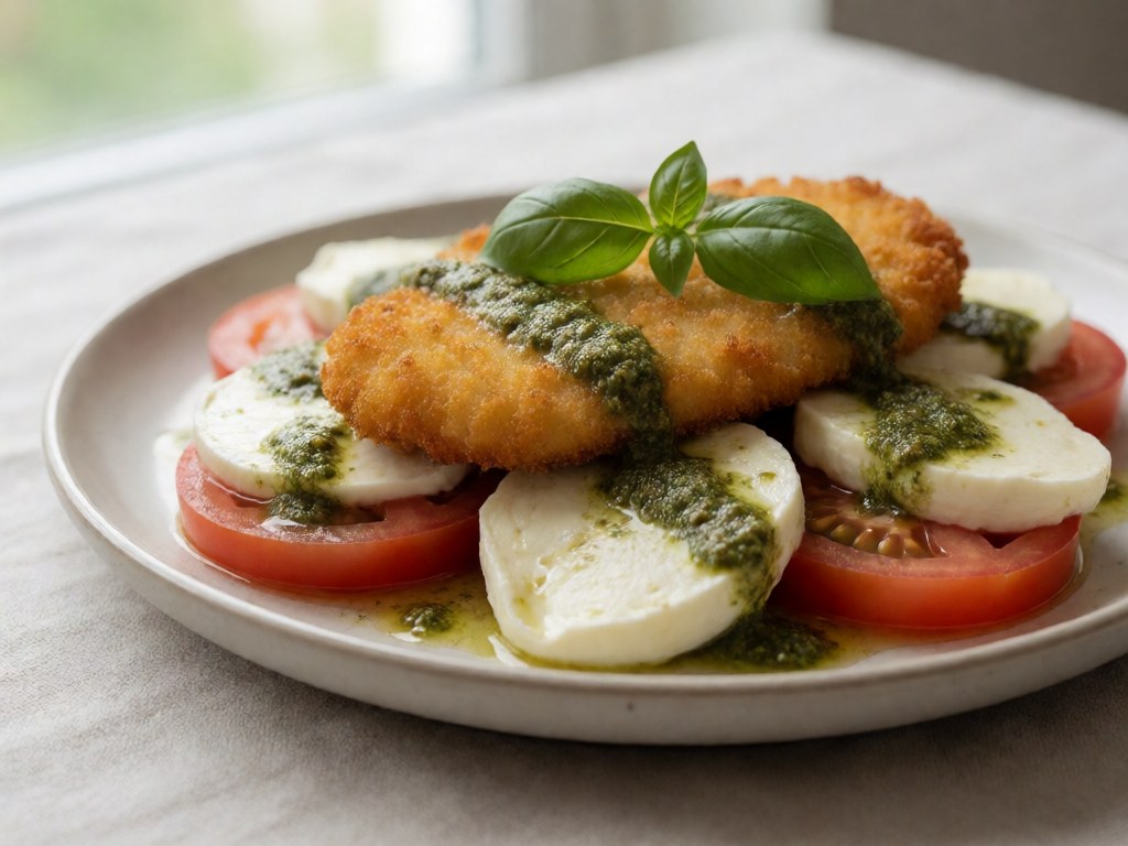 Knusprige Hähnchenschnitzel mit Tomate und Mozzarella aus der Heißluftfritteuse