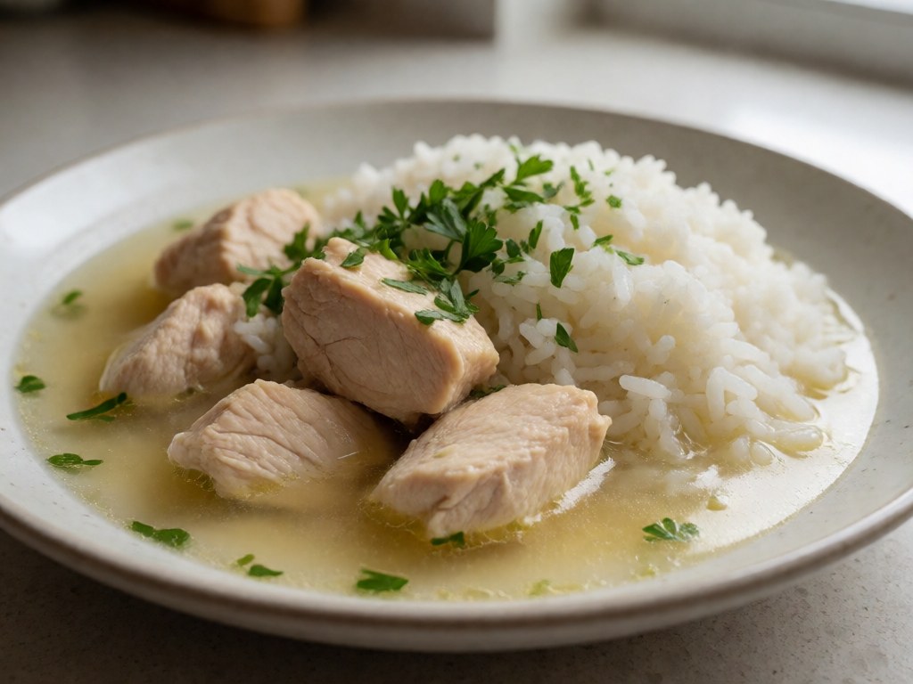 Selbstgemachte Hühnerbrühe mit Reis