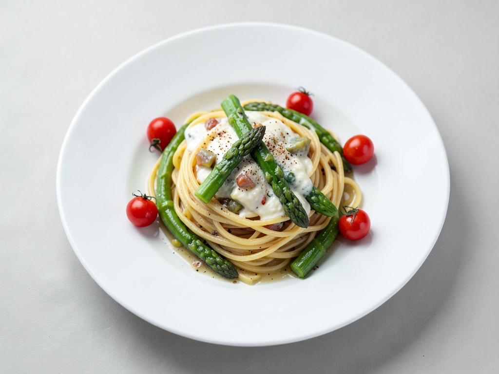 Pasta mit grünem Spargel und Kirschtomaten