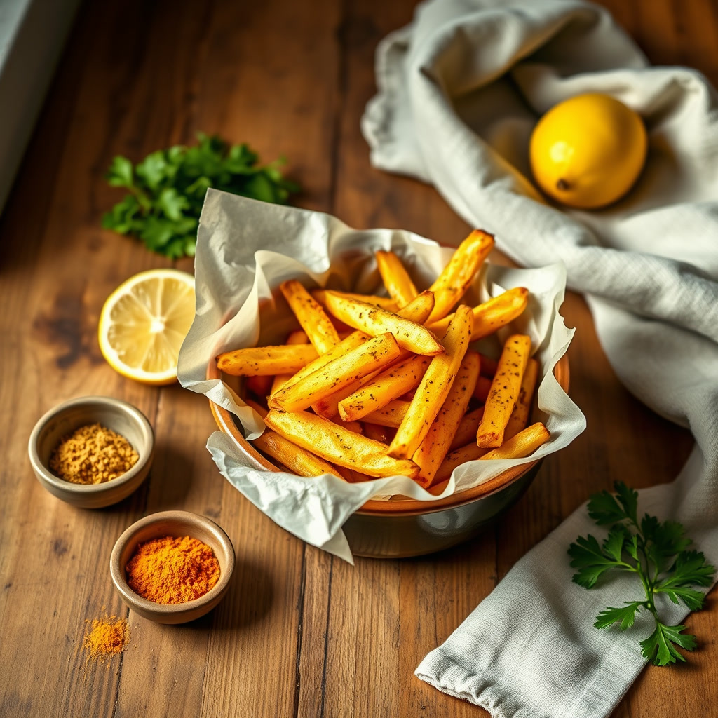 Kartoffel-Curry-Pommes in der Heißluftfritteuse