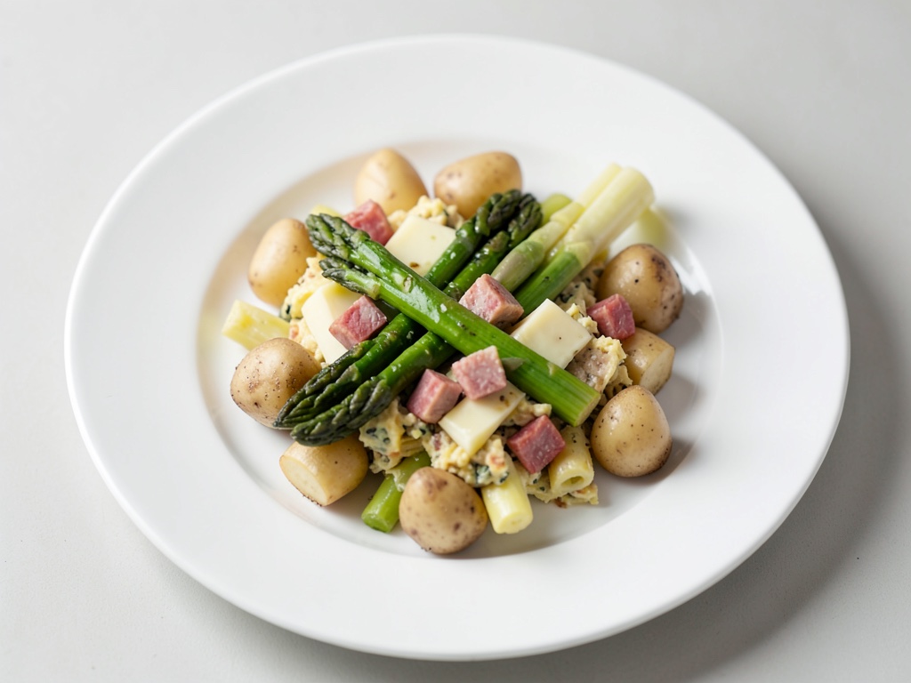 Gratin cremoso di asparagi e patate con prosciutto