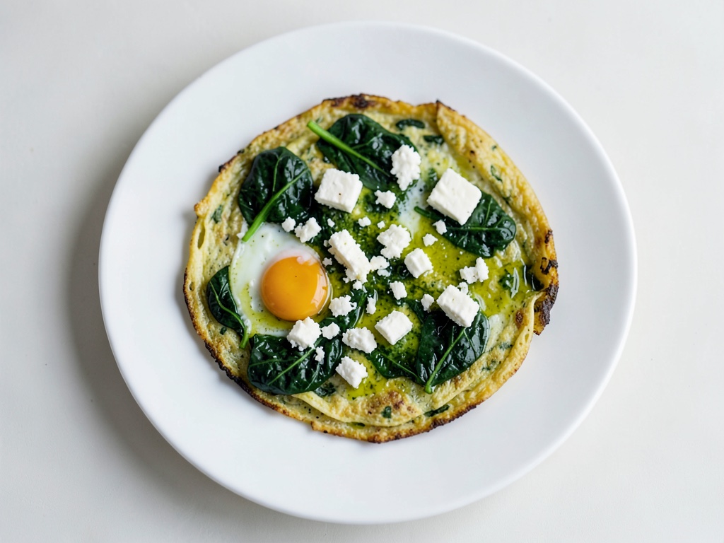 Tortilla de huevo keto con espinacas y queso feta