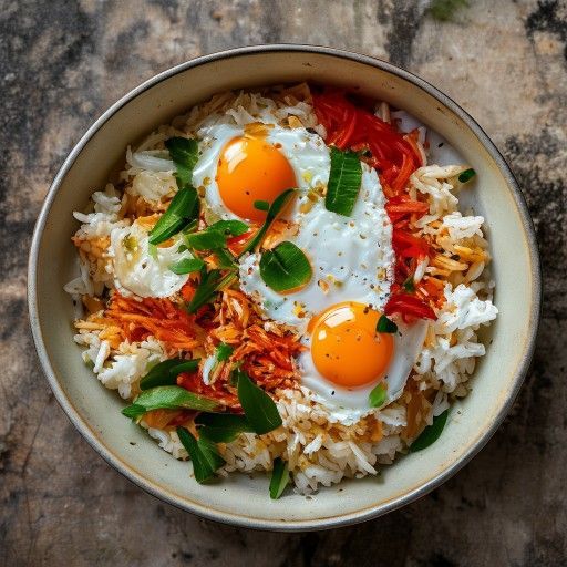 Kimchi-Reis-Bowl mit Spiegelei