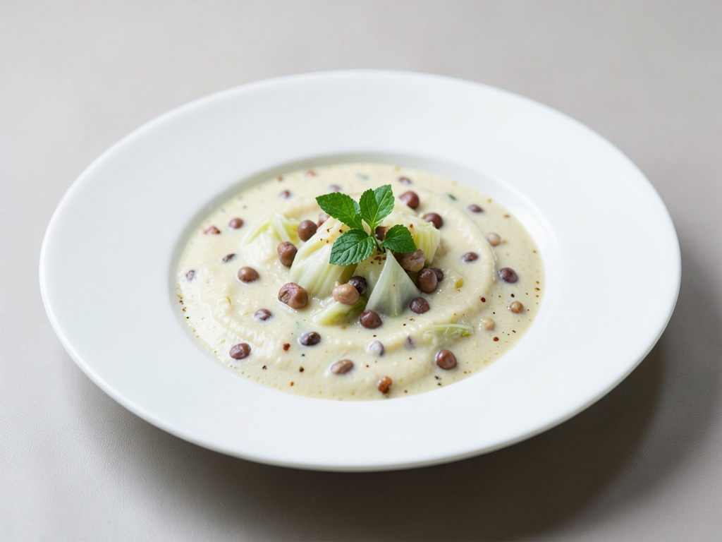 Sopa cremosa de col blanca con lentejas