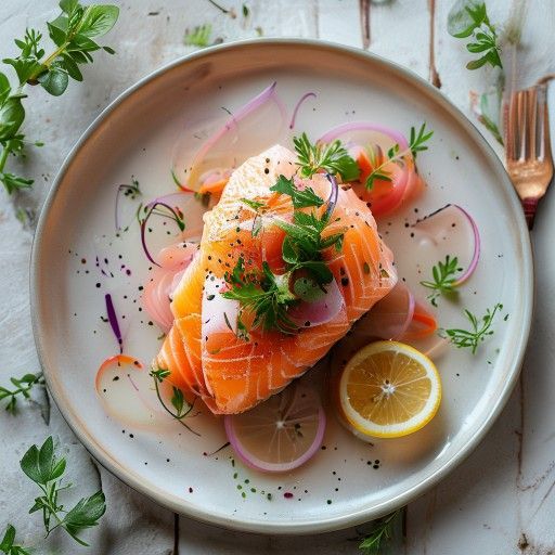 Carpaccio di salmone con condimento al limone e aneto