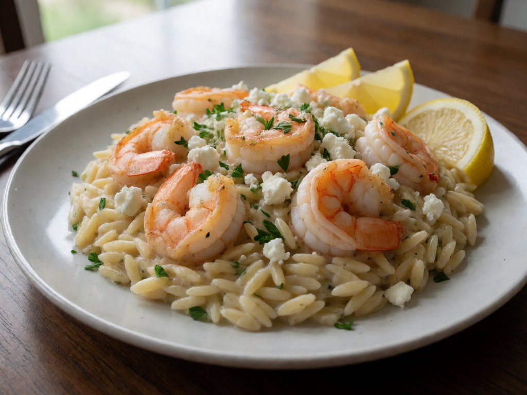 Limonen-Butter Garnelen mit Orzo