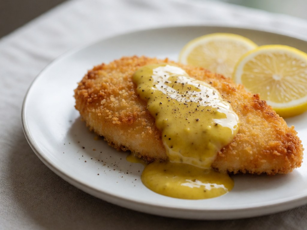 Knusprige Hähnchenbrust mit Zitronen-Pfeffer-Sauce