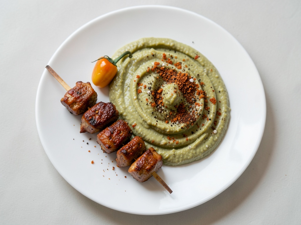 Brochettes de kebab Adana avec poivrons rôtis et houmous aux haricots blancs
