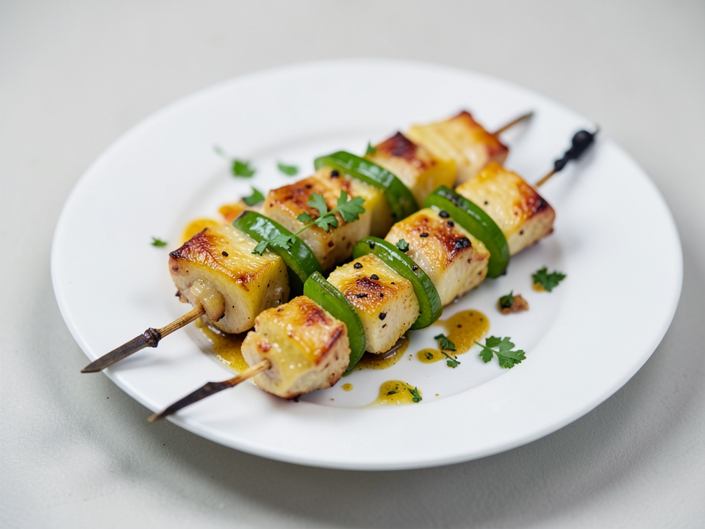 Brochettes d'ananas et de poulet avec poivron vert