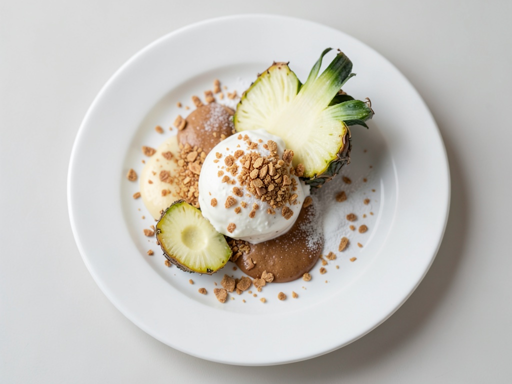 Gegrillte Ananas mit geschlagener Kokos-Sahne und knusprigen Kokosstückchen