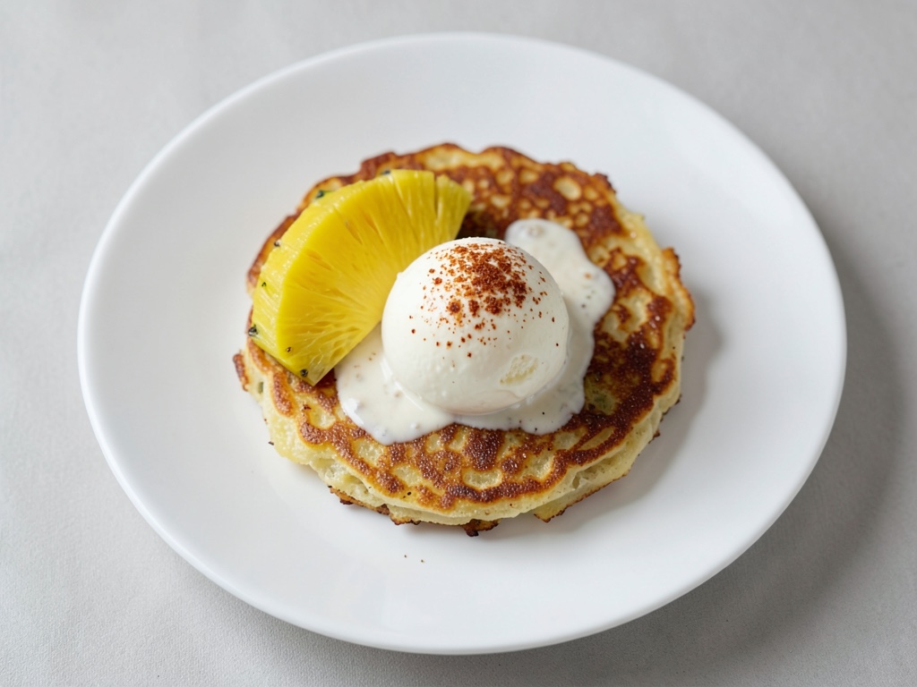 Crepes all'ananas con gelato al latte e vaniglia