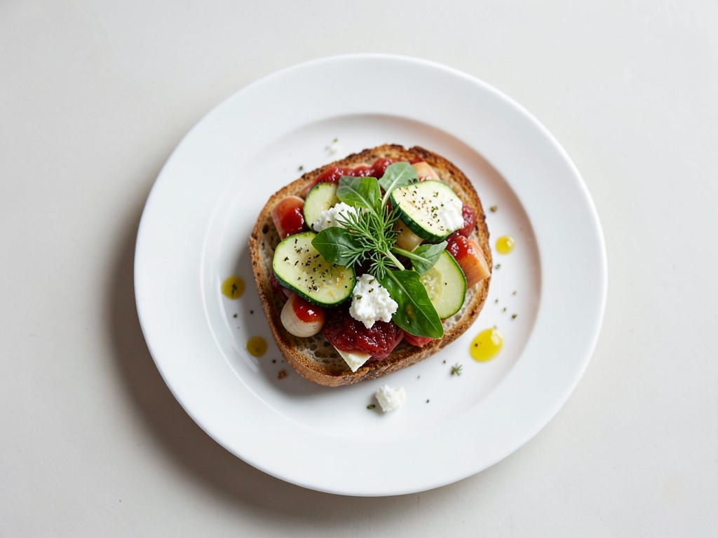 Sandwich antipasto con feta, zucchine, rucola e marmellata di cipolle