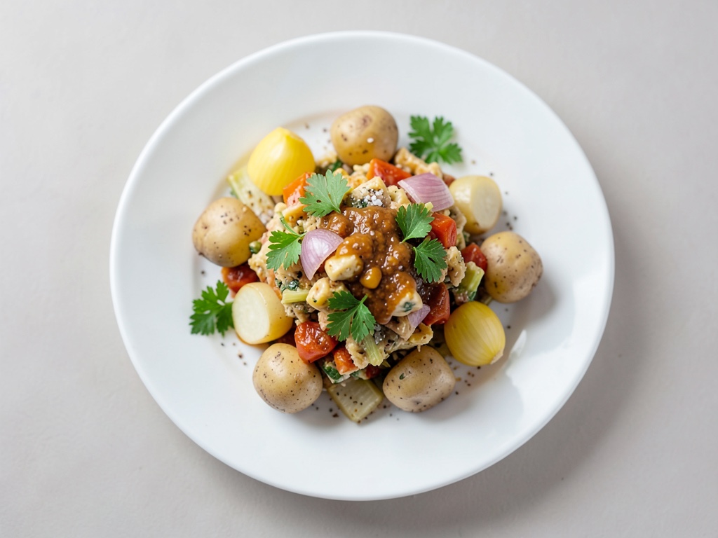 Kartoffelsalat mit arabischen Gewürzen und scharfem Dressing