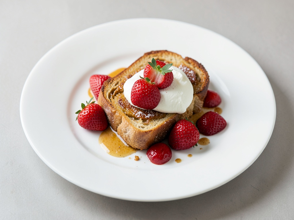 Klassische Arme Ritter mit frischen Erdbeeren und Sahne