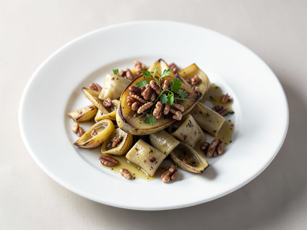 Artichauts farfalle au four avec noix de Grenoble rôties