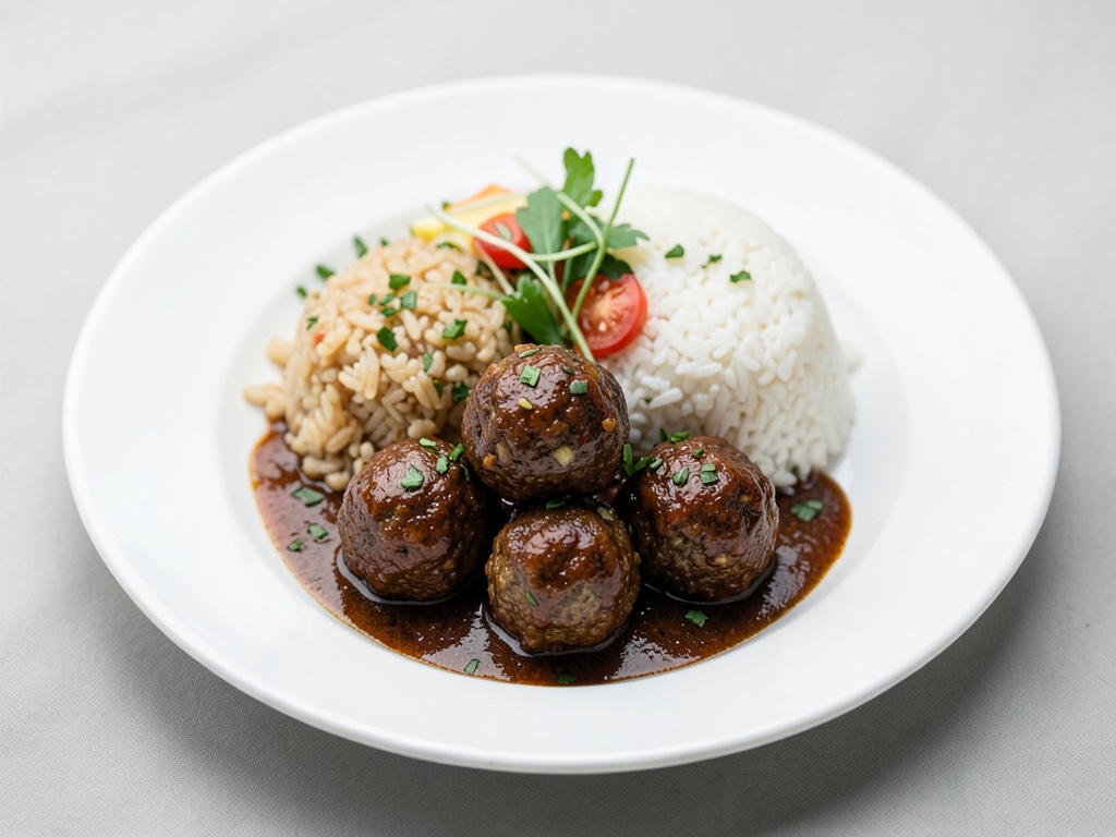Boulettes asiatiques avec riz et sauce