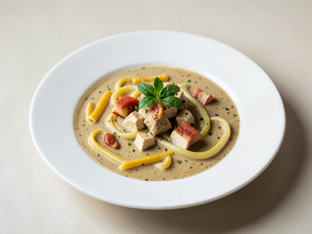 Sopa cremosa de cacahuete y coco con fideos y tofu