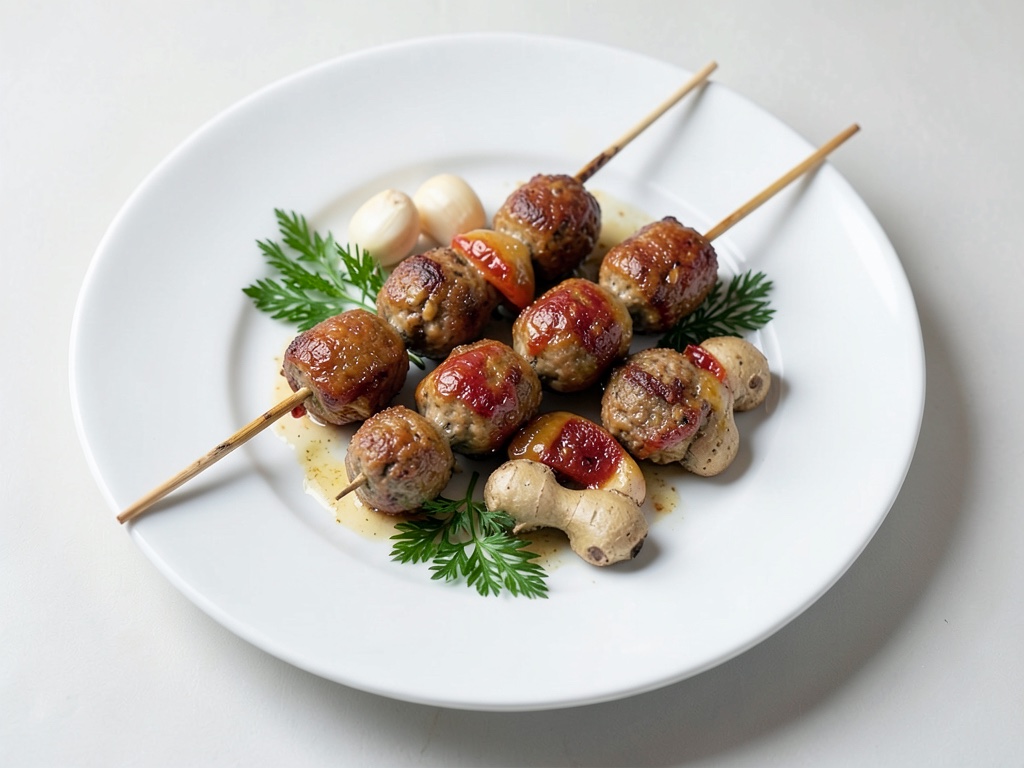 Brochetas de albóndigas asiáticas