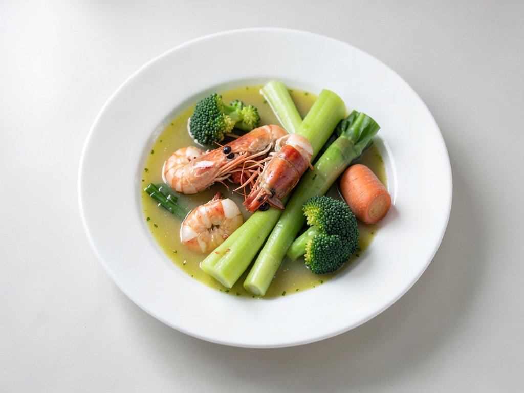 Sopa rápida de espárragos y gambas asiática