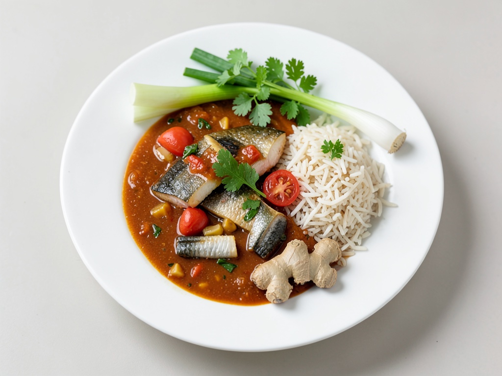 Sopa asiática de tomate con bacalao y arroz