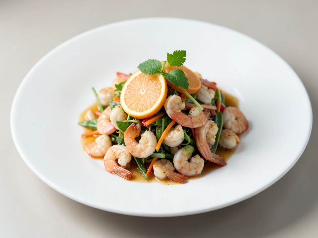Insalata di gamberi fruttata e asiatica con pompelmo